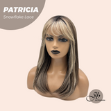 [PRE-ORDER] JBEXTENSION 17 Inches Dark Mix Blonde Pre-Cut T Part Snowflake Lace Frontlace Glueless Wig with Bangs PATRICIA【BENDY EAR TABS】