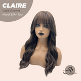 JBEXTENSION 22 Inches Scalpiana Cold Brown 3.5X4 Hard Silky Top Natural Scalp Effect Women Wig with Bangs CLAIRE SILKY TOP - COLD BROWN