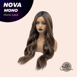JBEXTENSION NOVA MONO Monofilament Handmade Wig 6X5 Full Monofilament Hand Tied Top Wig 25 Inches Ombre Brown Curly Mono Lace Handmade Futura Fiber Glueless Black Sapphire Wig NOVA MONO【BENDY EAR TABS】