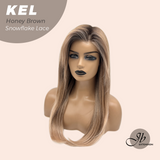 JBEXTENSION 22 Inches Honey Brown Pre-Cut Snowflake Lace Frontlace Glueless Wig KEL HONEY BROWN【PERMATEASE】【BENDY EAR TABS】- M/L