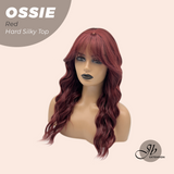 JBEXTENSION 22 Inches Scalpiana Long Wave Red 3.5X4 Hard Silky Top Natural Scalp Effect Wig with Bangs OSSIE RED