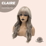 JBEXTENSION 22 Inches Scalpiana Camel Highlight 3.5X4 Hard Silky Top Natural Scalp Effect Women Wig With Bangs CLAIRE SILKY TOP CAMEL HIGHLIGHT