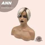 JBEXTENSION 10 Inches Cream Grey Pre-Cut Side Part Snowflake Lace Frontlace Glueless Wig ANN CREAM GREY【BENDY EAR TABS】