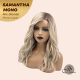 JBEXTENSION SAMANTHA MONO Full Monofilament Handmade Full Lace Full Hand Tied Wig 17 Inches Mix Blonde Mono Lace Handmade Futura Fiber Wig with Anti-slip Silicone Strips Glueless Wig SAMANTHA MONO MIX BLONDE【BENDY EAR TABS】