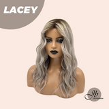 JBEXTENSION 18 Inches Curly Mix Grey Wig with Dark Root Women Fashion Full Machine Wig LACEY【PERMATEASE】