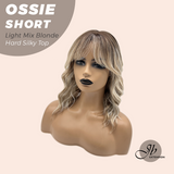 JBEXTENSION 14 Inches Scalpiana Wave Light Mix Blonde 3.5X4 Hard Silky Top Natural Scalp Effect Wig with Bangs OSSIE SHORT - LIGHT MIX BLONDE