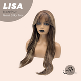 JBEXTENSION 26 Inches Scalpiana Long Curly Hazelnut 3.5X4 Hard Silky Top Natural Scalp Effect Wig with Bangs LISA BLONDE HAZELNUT