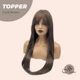 JBEXTENSION 28 Inches T Part Pre-Cut Frontlace Topper Clip in Synthetic Fiber Long Straight Topper Hair Piece Hair with Bangs for Women Clip in Top Crown Hair Clip on Toupee Hairpiece for Slight Hair Loss/Thinning Hair