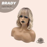 JBEXTENSION 12 Inches Scalpiana Wave Light Mix Blonde 3.5X4 Hard Silky Top Natural Scalp Effect Wig with Bangs BRADY LIGHT MIX BLONDE