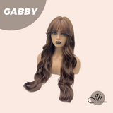 JBEXTENSION 27 Inches Long Curly Mocha Brown Wig With Bangs GABBY