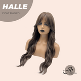 JBEXTENSION 27 Inches Long Wave Cold Brown Wig with Bangs HALLE COLD BROWN