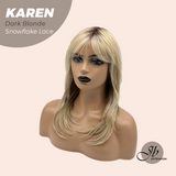 JBEXTENSION 18 Inches Dark Blonde Pre-Cut T Part Snowflake Lace Frontlace Glueless Wig KAREN DARK BLONDE【BENDY EAR TABS】