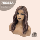 JBEXTENSION 18 Inches Camel Pink Pre-Cut Snowflake Lace Frontlace Glueless Wig TERESA CAMEL PINK【PERMATEASE】【BENDY EAR TABS】- S/M