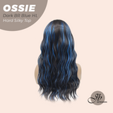 JBEXTENSION 22 Inches Scalpiana Wave Dark Brown with Blue Highlight 3.5X4 Hard Silky Top Natural Scalp Effect Wig with Bangs OSSIE DARK BROWN WITH BLUE HIGHLIGHT
