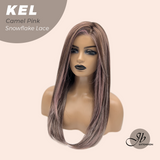 JBEXTENSION 22 Inches Camel Pink Pre-Cut Snowflake Lace Frontlace Glueless Wig KEL CAMEL PINK【PERMATEASE】【BENDY EAR TABS】- S/M