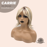 JBEXTENSION 11 Inches Short Hair Mix Blonde Pre-Cut T Part Snowflake Lace Frontlace Glueless Wig with Bangs CARRIE MIX BLONDE【BENDY EAR TABS】