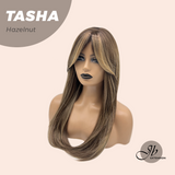 JBEXTENSION Peluca de mujer marrón con corte de lobo de 24 pulgadas con flequillo TASHA BROWN