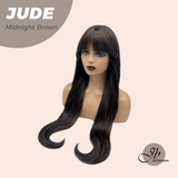 JBEXTENSION 28 Inches Long Curly Midnight Brown(Black/Brown) Wig with Bangs JUDE MIDNIGHT BROWN