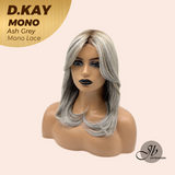 JBEXTENSION D.KAY MONO Partial Monofilament Wig 18 Inches Ash Grey Partial Mono Lace Glueless Women Fashion Wig D.KAY MONO ASH GREY【BENDY EAR TABS】