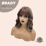 JBEXTENSION 12 Inches Scalpiana Wave Latté 3.5X4 Hard Silky Top Natural Scalp Effect Wig with Bangs BRADY LATTé