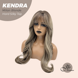 JBEXTENSION 26 Inches Scalpiana Long Curly Milan Blonde 3.5X4 Hard Silky Top Natural Scalp Effect Wig with Bangs KENDRA MILAN BLONDE