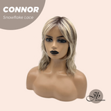 JBEXTENSION 13 Inches Dark Mix Blonde Curly Pre-Cut T Part Snowflake Lace Frontlace Glueless Wig CONNOR【BENDY EAR TABS】