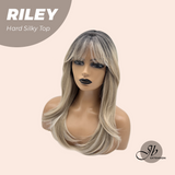 JBEXTENSION 21 Inches Scalpiana Dark Blonde with Dark Root 3.5X4 Hard Silky Top Natural Scalp Effect Wig with Bangs RILEY