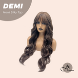 JBEXTENSION 28 Inches Scalpiana Body Wave Cold Brown 3.5X4 Hard Silky Top Natural Scalp Effect Wig with Bangs DEMI