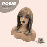 JBEXTENSION 16 Inches Mix Blonde Curly Women Pre-Cut Frontlace Glueless Wig with Bangs ROSIE MIX BLONDE