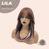 JBEXTENSION 20 Inches Scalpiana Light Calico Wolf Cut 3.5X4 Hard Silky Top Natural Scalp Effect Wig With Bangs LILA LIGHT CALICO