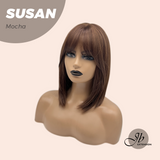 JBEXTENSION 14 Inches Short Bob Cut Mocha Wig with Bangs SUSAN MOCHA