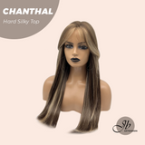 JBEXTENSION 25 Inches Scalpiana Brown with Blonde Highlight 3.5X4 Hard Silky Top Natural Scalp Effect Wig With Bangs CHANTHAL