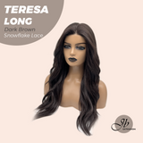 JBEXTENSION 22 Inches Long Dark Brown Pre-Cut Snowflake Lace Frontlace Glueless Wig TERESA LONG DARK BROWN【PERMATEASE】【BENDY EAR TABS】- M/L