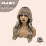 JBEXTENSION 22 Inches Scalpiana Blonde Highlight 3.5X4 Hard Silky Top Natural Scalp Effect Women Wig With Bangs CLAIRE SILKY TOP BLONDE HIGHLIGHT