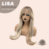 JBEXTENSION 26 Inches Scalpiana Long Curly Light Mix Blonde 3.5X4 Hard Silky Top Natural Scalp Effect Wig with Bangs LISA LIGHT MIX BLONDE