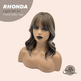 JBEXTENSION 15 Inches Scalpiana Curly Light Brown with Highlight 3.5X4 Hard Silky Top Natural Scalp Effect Wig with Bangs RHONDA LIGHT BROWN HIGHLIGHT