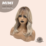 JBEXTENSION 16 Inches Scalpiana 3.5X4 Hard Silky Top Natural Scalp Effect Light Mix Blonde Body Wave Wig with Bangs Wig MIMI SILK TOP - LIGHT MIX BLONDE