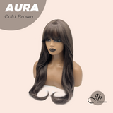 JBEXTENSION 26 Inches Long Cold Brown Wig with Bangs AURA COLD BROWN