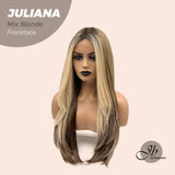 JBEXTENSION 26 Inches Wolf Cut Brown With Blonde Highlight Frontlace Wig JULIANA MIX BLONDE