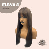 JBEXTENSION 22 Inches Straight Brown Wig With Bangs ELENA B BROWN