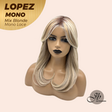 JBEXTENSION LOPEZ MONO Full Monofilament Handmade Full Lace Full Hand Tied Wig 18 Inches Mix Blonde Mono Lace Handmade Futura Fiber Wig with Anti-slip Silicone Strips Glueless Wig LOPEZ MONO - MIX BLONDE【BENDY EAR TABS】