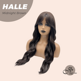 JBEXTENSION 27 Inches Long Wave Midnight Brown(Black/Brown) Wig with Bangs HALLE MIDNIGHT BROWN