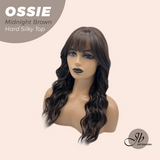 JBEXTENSION 22 Inches Scalpiana Long Wave Midnight Brown(Black/Brown) 3.5X4 Hard Silky Top Natural Scalp Effect Wig with Bangs OSSIE MIDNIGHT BROWN