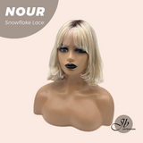 JBEXTENSION 11 Inches Mix Blonde Curly Pre-Cut T Part Snowflake Lace Frontlace Glueless Wig NOUR【BENDY EAR TABS】