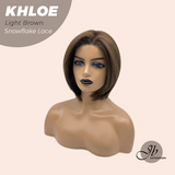 JBEXTENSION 12 Inches Bob Cut Light Brown Pre-Cut Snowflake Lace Frontlace Glueless Wig KHLOE LIGHT BROWN【PERMATEASE】【BENDY EAR TABS】- M/L