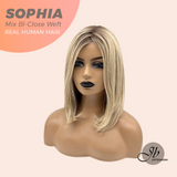 JBEXTENSION 12 Inches Mix Blonde Pre-Cut Free Part Frontlace Glueless Real Human Hair Wig SOPHIA MIX BLONDE - Close Weft【BENDY EAR TABS】