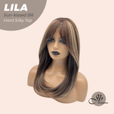 JBEXTENSION 20 Inches Scalpiana Sun-kissed Brown Wolf Cut 3.5X4 Hard Silky Top Natural Scalp Effect Wig with Bangs LILA SUN-KISSED BROWN
