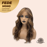 JBEXTENSION FEDE MONO Full Monofilament Handmade Full Lace Full Hand Tied Wig 19 Inches Wave Caramel Mono Lace Handmade Futura Fiber Wig with Anti-slip Silicone Strips Glueless Wig FEDE MONO - CARAMEL【BENDY EAR TABS】