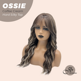 JBEXTENSION 22 Inches Scalpiana Long Wave Coffee Cream 3.5X4 Hard Silky Top Natural Scalp Effect Wig with Bangs OSSIE COFFEE CREAM