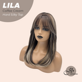 JBEXTENSION 20 Inches Scalpiana Coffee Cream Wolf Cut 3.5X4 Hard Silky Top Natural Scalp Effect Wig With Bangs LILA COFFEE CREAM